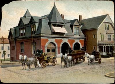 Broad Street Fire Station with carriages in front
